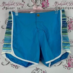 Powder room board shorts Striped green blue water swim beach Shorts